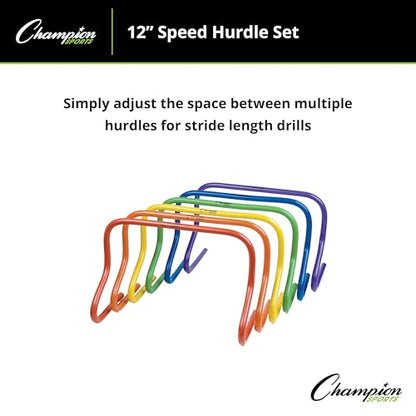 Champion Sports Speed Hurdles – Lightweight Adjustable Agility & Jump Training for Athletes - Speed & Stride Drills, Soccer, Football & Track - style: 12" Assorted (Set of 6 Hurdles)