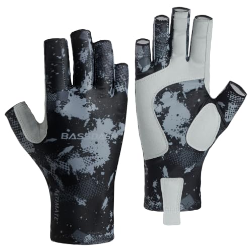BASSDASH ALTIMATE UPF 50+ Sun Protection Fingerless Fishing Gloves Men - color: Black Sport Camo, size: Medium