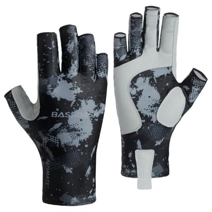 BASSDASH ALTIMATE UPF 50+ Sun Protection Fingerless Fishing Gloves Men - color: Black Sport Camo, size: Medium