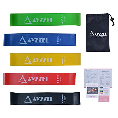Resistance Exercise Fitness Loop Bands [Set of 5] for Rehabilitation Stretching Strength Training Muscle Toning Physical Therapy Abs Workout Training Pilates Flex Booty Glutes Yoga Squat Gym