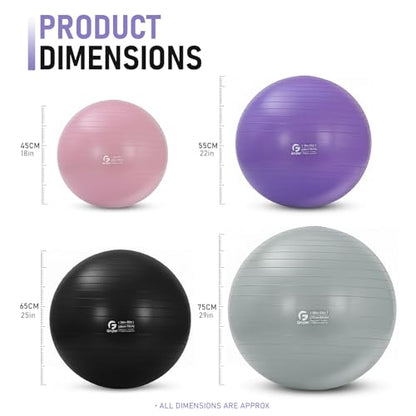 Gruper Exercise Ball, Extra Thick Yoga Ball for Working Out, Yoga & Pregnancy, 4 Sizes Anti-Burst Balance Ball with Foot Pump for Pilates, Physical Therapy & Fitness
