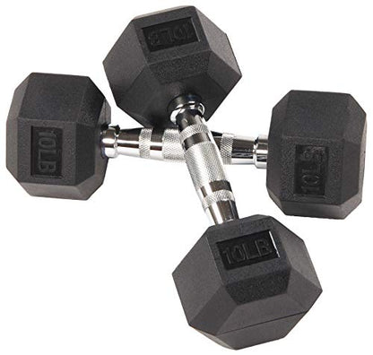 BalanceFrom Premium Rubber Encased Hex Dumbbell, Pair or Single, 10-100 Pounds