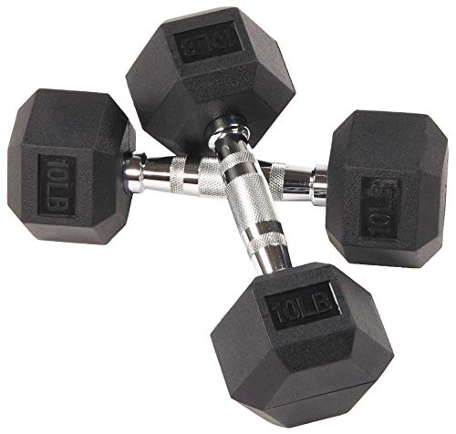 BalanceFrom Premium Rubber Encased Hex Dumbbell, Pair or Single, 10-100 Pounds