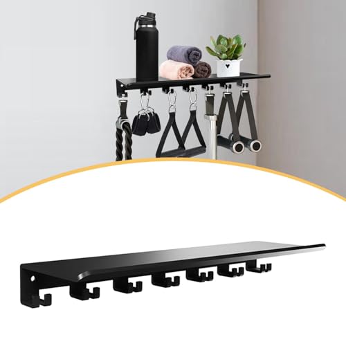 Wall Mounted Gym Equipment Storage Shelf, Tonal Accessories Organizer with 8 Prongs, Heavy Duty Metal Rack for Resistance Bands, Jump Ropes, Foam Rollers, 40lbs per Hook