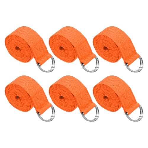 PATIKIL Yoga Strap for Stretching Cotton Yoga Belt with Adjustable Metal D-Ring Buckle Stretch Bands for Fitness Pilates - color: Orange, size: 6 Feet