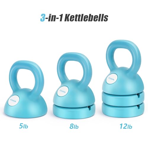 Adjustable Kettlebell Weight Set: 3-in-1 Kettlebells (5lbs 8lbs 12lbs) for Home Gym Full-Body Workout Strength Training Weight Loss | Good for Beginners