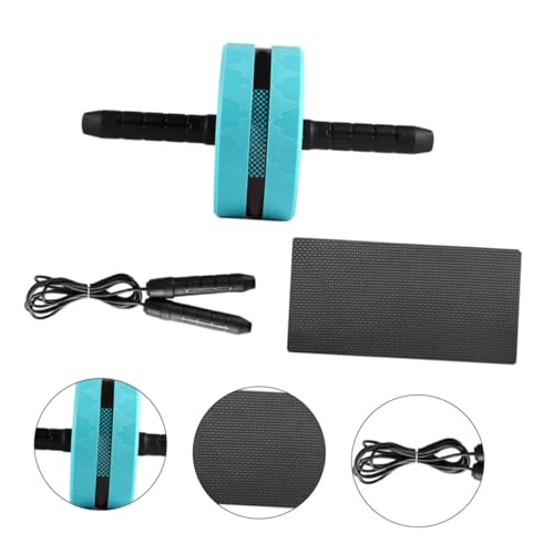 Ab Roller Wheel with Knee Pad and Jump Rope Silent Core Trainer for Abdominal Exercise Safe Non-slip Handles Portable Gym Equipment for Men and Beginners Blue and Black
