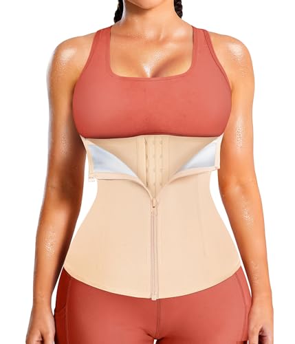 Womens Waist Trainer Corset with Zipper Sweat Waist Trimmer for Women Workout Belt Corset Shapewear