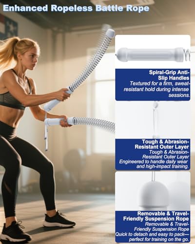 Weighted Ropeless Battle Ropes for Home Gym: 2PCS Heavy Duty Cordless Battle Ropes for Strength Building, HIIT Workout and Low-Impact Aerobic Training for Men & Women