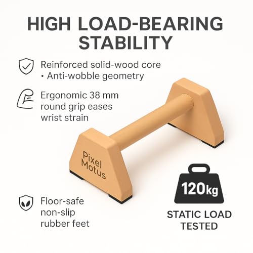 Wooden Push Up Bars – Solid Wood Parallettes with Ergonomic Wrist-Friendly Handles & Non-Slip Rubber Feet – Push Up Handles for Calisthenics, L-Sits, Dips, Handstands & Strength Training
