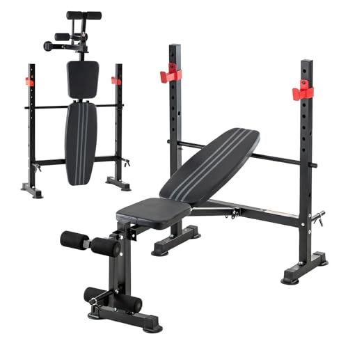 NEWBULIG Adjustable Weight Bench Set with Leg Extension & Curl, 650 LBS Heavy Duty Foldable Bench Press Set with Barbell Rack, Full Body Strength Training Bench for Home Gym