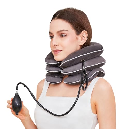 Neck Stretcher for Pain Relief, Adjustable Inflatable Cervical Traction Device, Neck Brace for Home Use, Supports Neck Decompression & Spine Alignment，Gifts for Women (Sky Grey) - color: Sky Grey