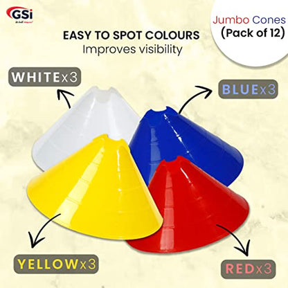 GSi Hurdle Training Cones | Multi Pack Sets | Dual Purpose Agility Cones with Holes | Ideal for Soccer, Kids, Dog, and Sports Training - style: Jumbo - 12 Pack