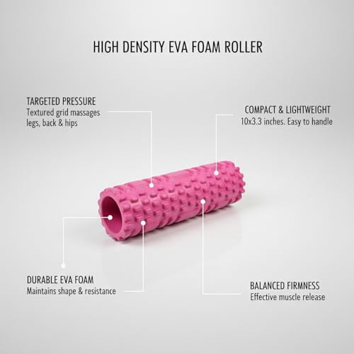 High Density EVA Foam Roller for Exercise, Yoga and Fitness, Compact 10 x 3.3 Inch Design (1 PC)