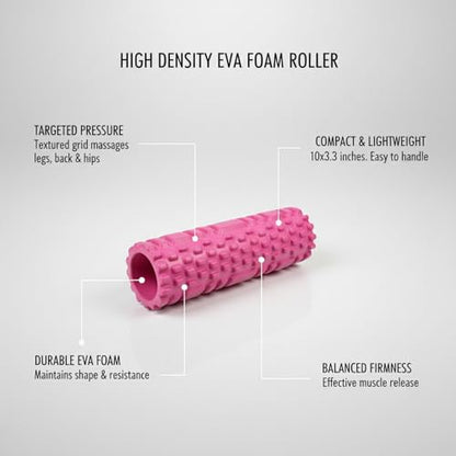 High Density EVA Foam Roller for Exercise, Yoga and Fitness, Compact 10 x 3.3 Inch Design (1 PC)