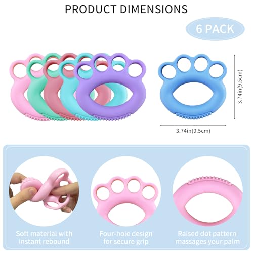 6 Pack Finger Exerciser Rings (10–60 lb) – Hand Grip Strength Trainer Set for Finger, Hand & Forearm Workout – Silicone Resistance Rings for Therapy, Recovery, Stress Relief, Musicians & Climbers