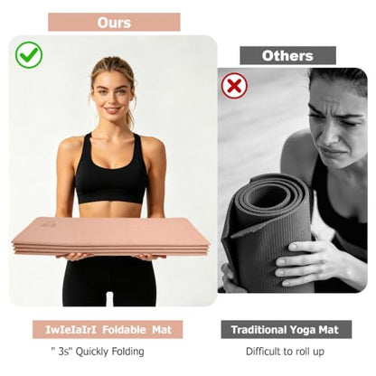 IwIeIaIrI Foldable POE Non Slip Yoga Pilates Mat– 1/4" (6mm) Thick - color: Pink