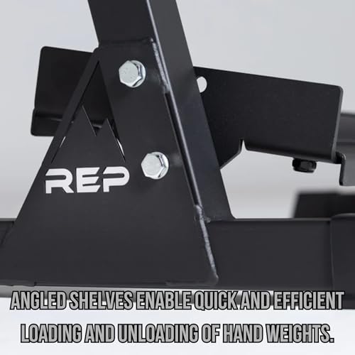 Rep Fitness Dumbbell Rack | 3-Tier Compact Holder | Fits Sets 5-50 lb | Weight Storage Stand | Rubber Hex Organizer | Free Weights Shelf | Heavy Duty Steel Frame | Gym Equipment for Home