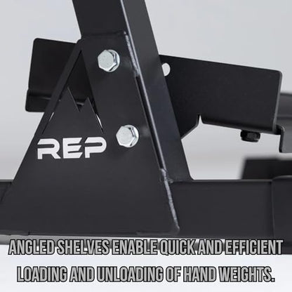 Rep Fitness Dumbbell Rack | 3-Tier Compact Holder | Fits Sets 5-50 lb | Weight Storage Stand | Rubber Hex Organizer | Free Weights Shelf | Heavy Duty Steel Frame | Gym Equipment for Home