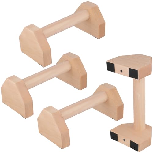 4 PCS Wood Push Up Stands, 2 Pairs Non Slip Base Wooden Parallettes, Push up Handles Exercise Equipment for Fitness, Calisthenics, 10 x 5 x 3.7 inch