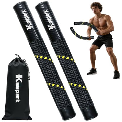 Ropeless Battle Ropes for Home Gym - Portable Cordless Battle Rope with Storage Bag, Non-Slip Handle, Low-Impact Cardio Fitness Gear for Men & Women Full Body Exercise & Arm Strength - Black - style: 1.5IN-Ropeless Battle Ropes