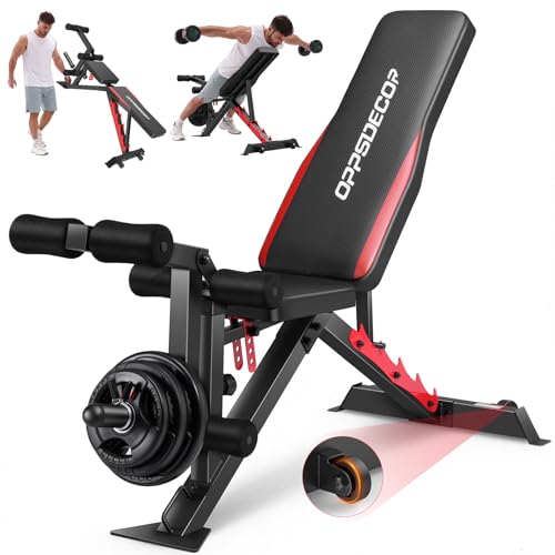 OPPSDECOR 1200LBS Weight Bench with Wide-Range Leg Extension & Curl (Full ROM), Adjustable Workout Bench Press with Wheels & Handle, Incline/Flat Weight Bench for Home Gym Strength Training