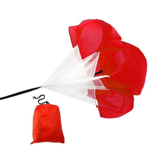 Qtopun 56 Inches Running Speed Training Parachute, Speed Chute Resistance Powerchute Umbrella with Adjustable Strap for Running, Football, Soccer Speed Training - color: Red