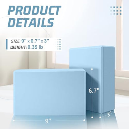Yoga Blocks 2 Pack 3x6x9IN Foam Block Supportive Latex-Free with Beveled Edges, Non-Slip Exercise Blocks for Pilates, Meditation, Balance, Stretching and Deep Poses