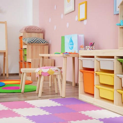 BalanceFrom 16-Pack 12x12 Inches EVA Interlocking Foam Play Tile Mat, Pink/Purple/Beige – 0.4-Inch Thick Non-Slip Puzzle Flooring for 16 Square Feet in Playroom, Nursery, or Playpen at Home