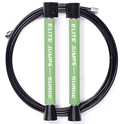 Elite Jumps Surge Professional Speed Rope for Double Unders - Patented Dual Bearing Ultra Light-Weight Handle for Premium Spin Control and Kink-Resistant Cable for fast Speed Jump Rope - color: Neon Green