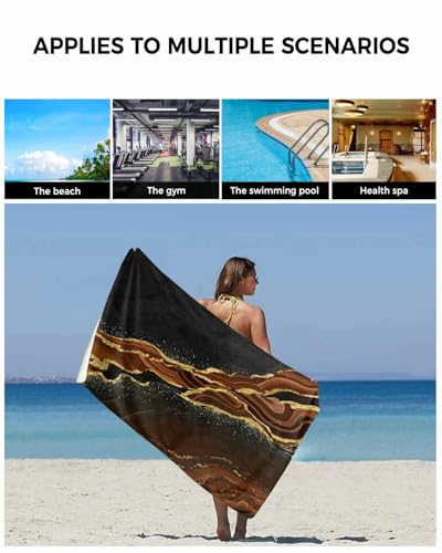 Marble Brown Bath Towels for Bathroom Set - Luxury Towels Gifts for Women,Dry Beach Kitchen Hand Hair Face Yoga Workout Gym Towel and Dish Washcloth,Gradient Abstract Modern Minimalist Black Gold