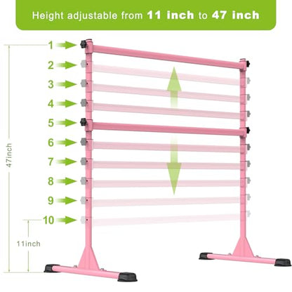 Dolibest Freestanding Ballet Bar, Height Adjustable Ballet Bar, Heavy Duty Dance Bar, with Non-Slip Rubber Pads, Enhanced Stability, Dance/Yoga/Fitness Stretching Bar, Ideal for Kids and Adults - color: Pink- 4ft Steel Cross Bar