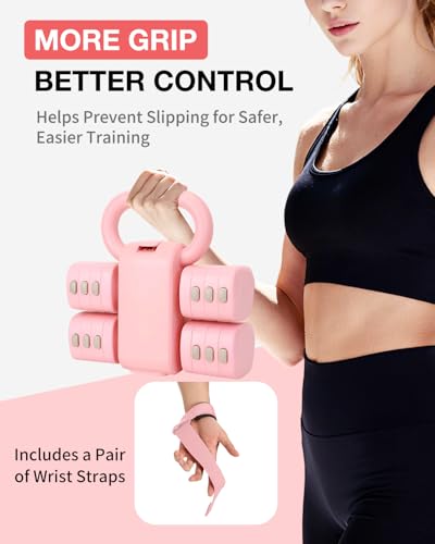 Adjustable 2-in-1 Dumbbell & Kettlebell Set, Free Hand Weight 4.4lb~11lb for Home Gym Training - color: Pink