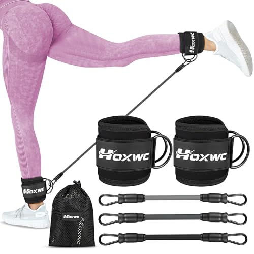 HOXWC Ankle Resistance Bands with Cuffs, Ankle Bands for Working Out, Ankle Resistance Band for Leg, Booty Workout Equipment for Kickbacks Hip Fitness Training, Exercise Bands for Butt Lift Women - color: black