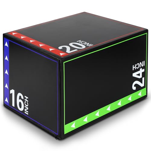 3-in-1 Plyometric Box Set (12/16/20/24/30") - High-Density EPE & Compressed Foam Jump Box for Home Gym, HIIT & CrossFit - Non-Slip Box Jumps, Step-Ups, Squats, Hip Thrusts - size: 16'' x 20'' x 24''（EPE Foam）