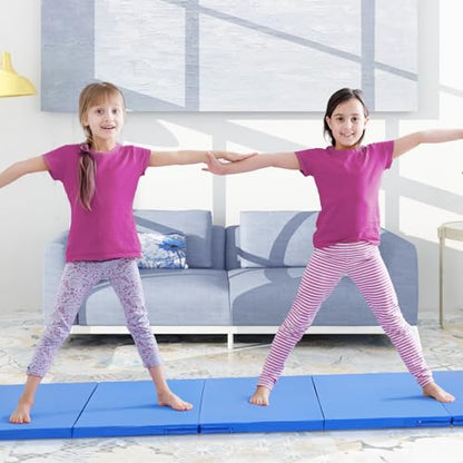 ZENOVA Gymnastics Mat 6'x3'x2''/4'x8'x2'' Exercise Mat Gym Mat for Home Aerobics Workout Foldable Tumbling Mat Children Gifts - color: 4FT x 8FT --Blue