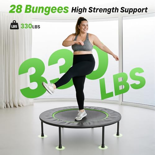 Steelite 40" Foldable Mini Fitness Trampoline, 10MM Thickened Bungee Rebounder Trampoline for Adults, 330LBS Capacity - Quiet & Stable, Indoor Outdoor Jumping Exercise Equipment
