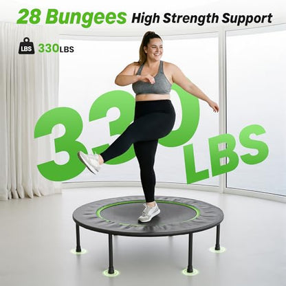 Steelite 40" Foldable Mini Fitness Trampoline, 10MM Thickened Bungee Rebounder Trampoline for Adults, 330LBS Capacity - Quiet & Stable, Indoor Outdoor Jumping Exercise Equipment