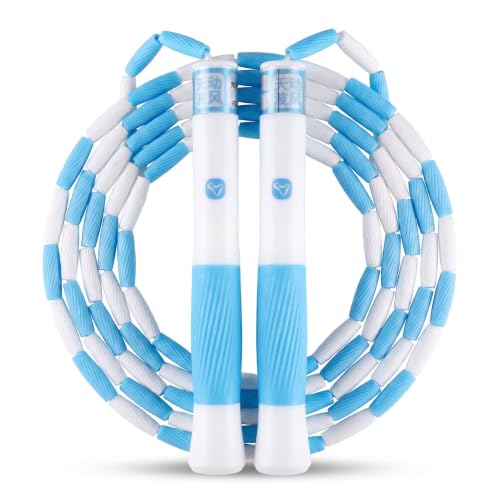 YUEDONG Kids Beaded Jump Rope, Adjustable, Name Labels for Ages 5-12 - color: Blue