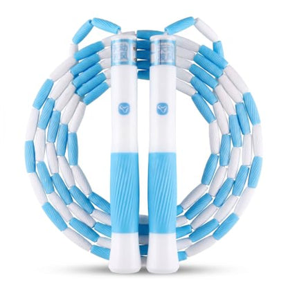 YUEDONG Kids Beaded Jump Rope, Adjustable, Name Labels for Ages 5-12 - color: Blue
