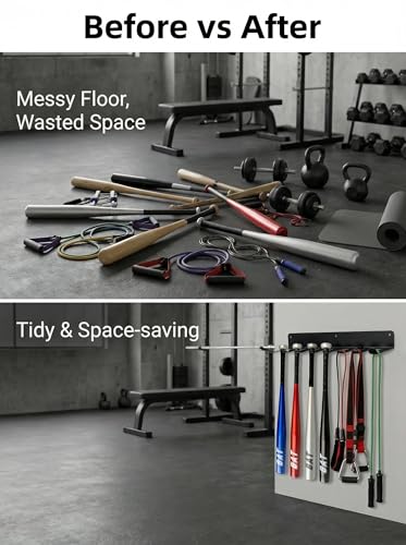 3MM Thickened Steel Wall Mount Baseball Bat Rack, Home Gym Storage Rack, 9 Prong Heavy-Duty Gym Equipment Storage Rack, Softball Bat Holder, Hanging Bat Rack Wall, Barbell Rack, Weight Room Organizer