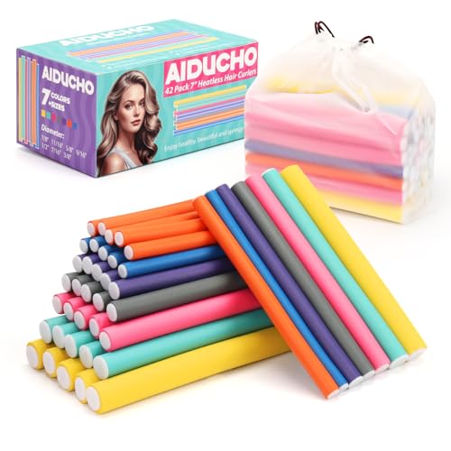 Heatless Hair Curlers 42PCS Flexible Hair Rollers 7" Soft Foam Hair Curlers No Heat Bendable Curling Rods for Short Medium Long Hair, 7 Colors & Sizes - color: 7" (7 Sizes)