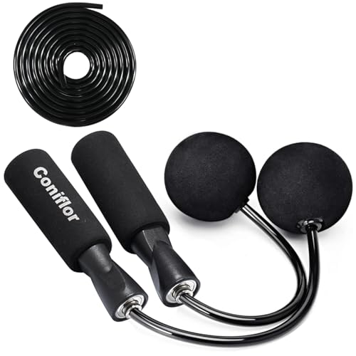 2 in 1 Jump Rope for Women Men and Kids - Tangle-Free Cordless Skipping Jump Rope with Ball Bearings and Foam Handles for Rapid Speed Fitness Workouts - color: Black