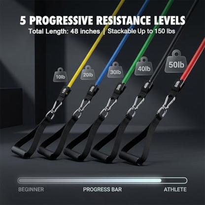 VEICK Resistance Bands Set, 10-150 LBS Stackable Exercise Bands with Handles, Ankle Straps & Door Anchor, Workout Bands for Home Gym, Yoga, Pilates, Physical Therapy for Men Women