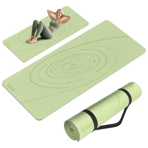 Large Yoga Mat Thick, 76"x32"x0.31"Wide POE Exercise Mat with Non-Slip Surface & Carry Strap, Anti-Tear Workout Mat for Yoga, Pilates, Fitness - color: Light Green