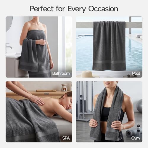 ecolook 2 Pack 100% Cotton Bath Towels, 28 x 55 Inches, Soft | Lightweight, Highly Absorbent & Quick Dry Body Towels for Bathroom, Shower, Gym & Daily Use, Dark Gray - color: Dark Gray