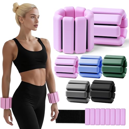 Weighted Bangles for Wrist and Ankle Weights for Women Each (Set of 2) | Workout Weights for Yoga, Pilates & Walking | Leg & Arm Weights Men - color: Pink, size: 2LB