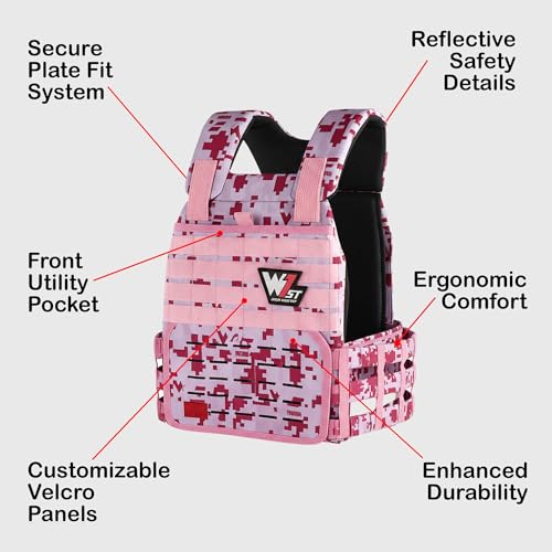 Weighted Vest – Adjustable 14–60 lb Capacity for Men and Women, Weight Vest for Training, Strength & Functional Fitness, Durable Workout Vest, Plates Sold Separately - color: Pink