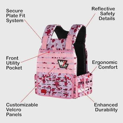 Weighted Vest – Adjustable 14–60 lb Capacity for Men and Women, Weight Vest for Training, Strength & Functional Fitness, Durable Workout Vest, Plates Sold Separately - color: Pink