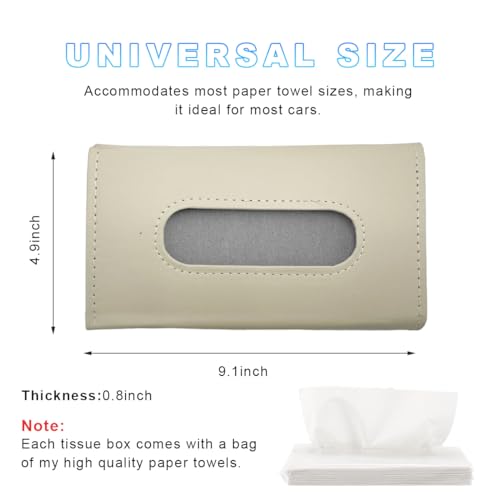 Car Tissue Holder, Leather Sun Visor Napkin Holder, Auto Backseat Tissue Mask Case Dispenser for Most Vehicles, Universal Interior Car Accessories Hanging Tissues (Beige)